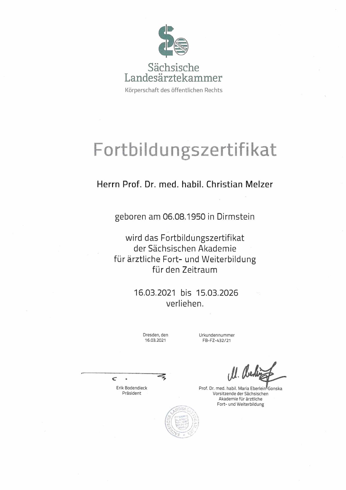 Fortbildungszertifikat